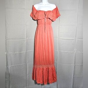 Listick Blush Pink Off The Shoulder Peasant Style Tie Front Sexy Boho Maxi Sz M